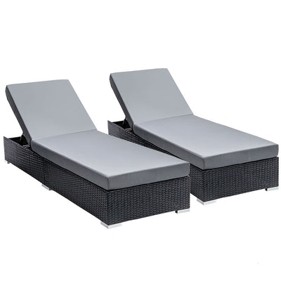 Dealsmate  2PC Sun Lounge Wicker Lounger Outdoor Furniture Day Bed Adjustable Rattan Garden