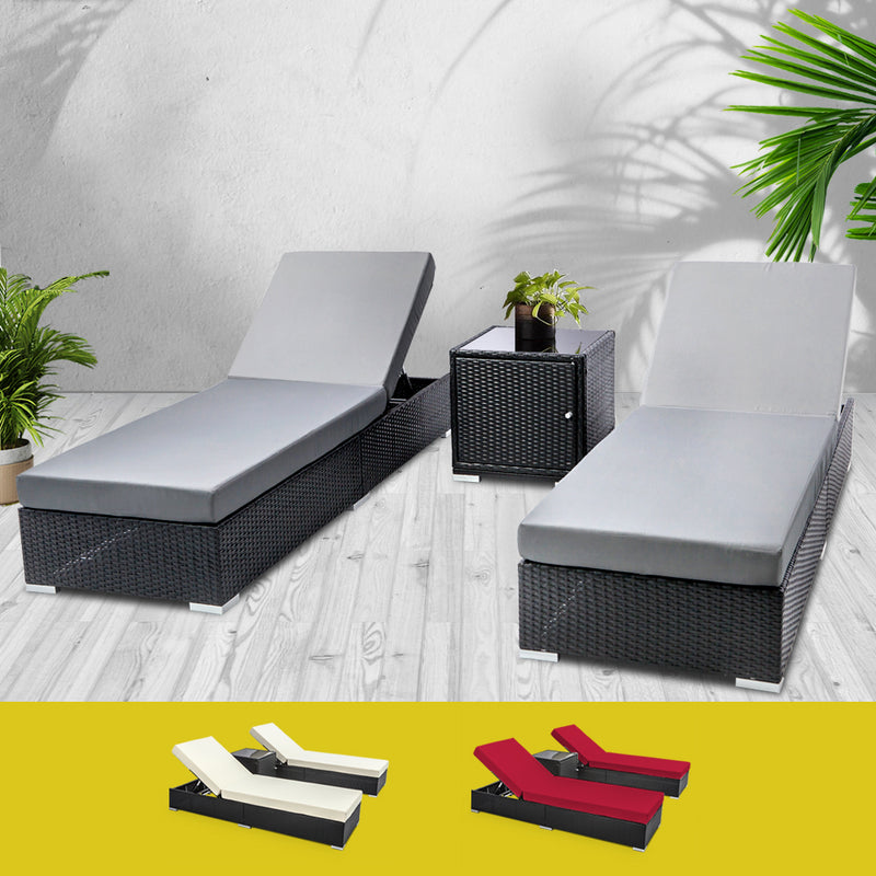 Dealsmate  Outdoor Sun Lounge Wicker Lounger Setting Day Bed Chair Pool Furniture Rattan Sofa Cushion Garden Patio Grey Black