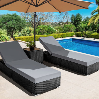 Dealsmate  Outdoor Sun Lounge Wicker Lounger Setting Day Bed Chair Pool Furniture Rattan Sofa Cushion Garden Patio Grey Black