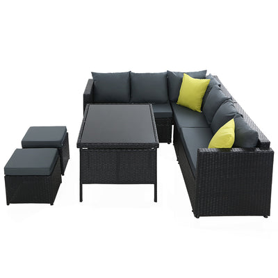 Dealsmate  Outdoor Furniture Patio Set Dining Sofa Table Chair Lounge Wicker Garden Black 