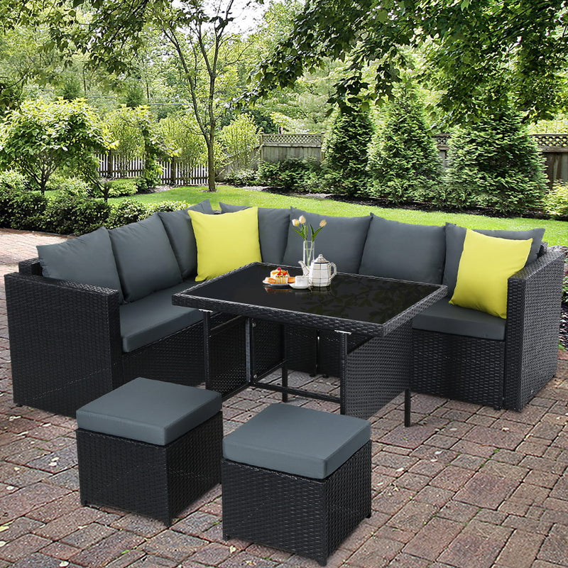 Dealsmate  Outdoor Furniture Patio Set Dining Sofa Table Chair Lounge Wicker Garden Black 