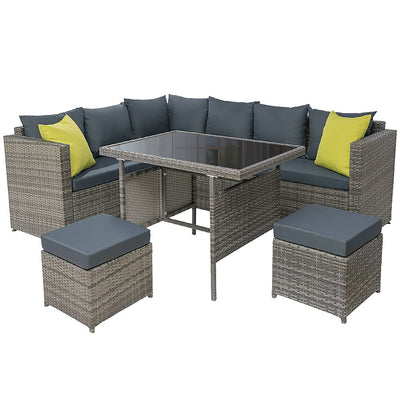 Dealsmate  Outdoor Furniture Patio Set Dining Sofa Table Chair Lounge Garden Wicker Grey