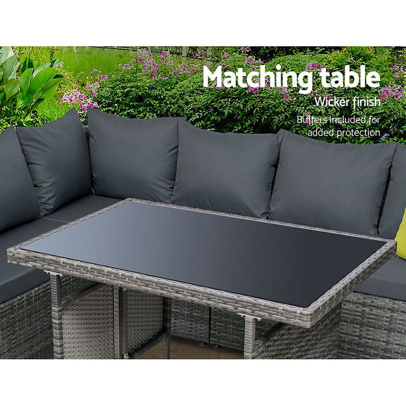 Dealsmate  Outdoor Furniture Patio Set Dining Sofa Table Chair Lounge Garden Wicker Grey