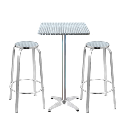 Dealsmate  3-Piece Outdoor Bar Set Bistro Table Stools Adjustable Square Cafe