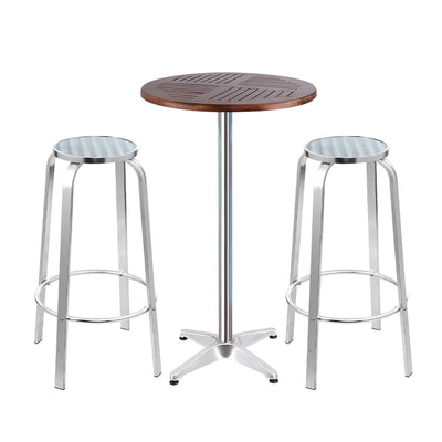 Dealsmate  Outdoor Bistro Set Bar Table Stools Adjustable Aluminium Cafe 3PC Wood