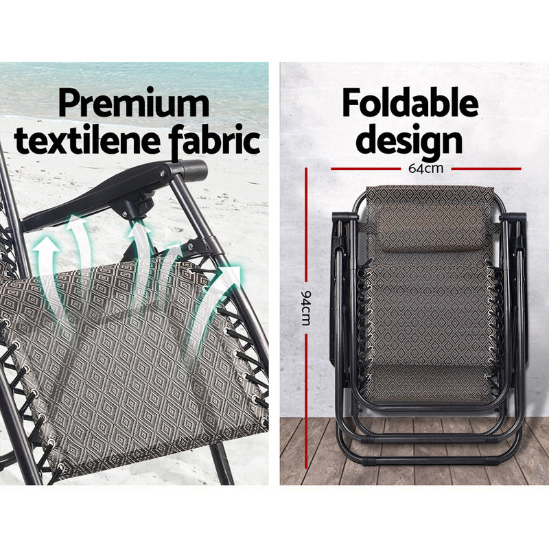 Dealsmate  Zero Gravity Chair 2PC Reclining Outdoor Sun Lounge Folding Camping