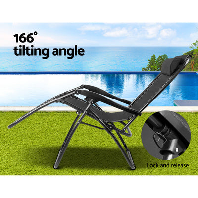 Dealsmate  Set of 2 Zero Gravity Chairs Reclining Outdoor Furniture Sun Lounge Folding Camping Lounger Black