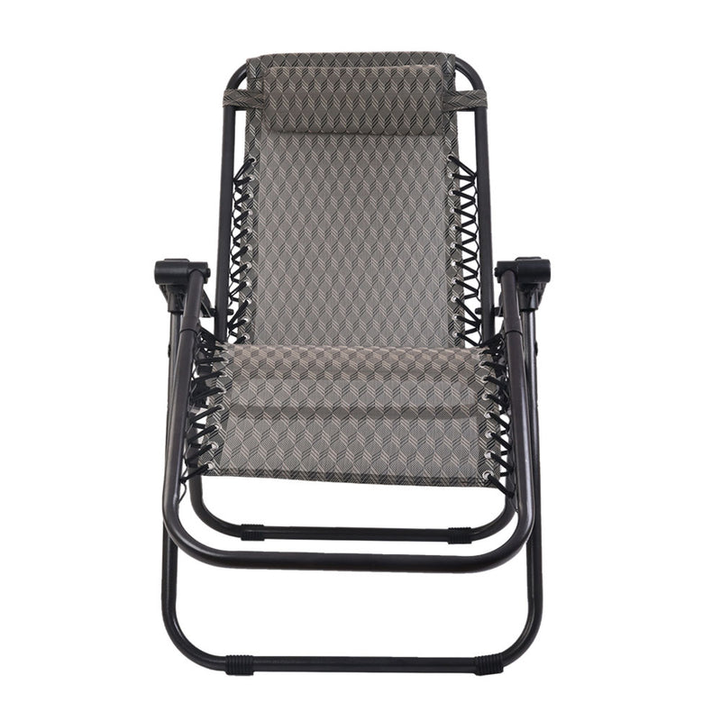 Dealsmate  Set of 2 Zero Gravity Chairs Reclining Outdoor Furniture Sun Lounge Folding Camping Lounger Grey
