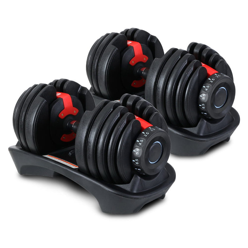 Dealsmate  2 x 24KG Adjustable Dumbbells Set Dumbbell Weight Plates Home Gym Exercise