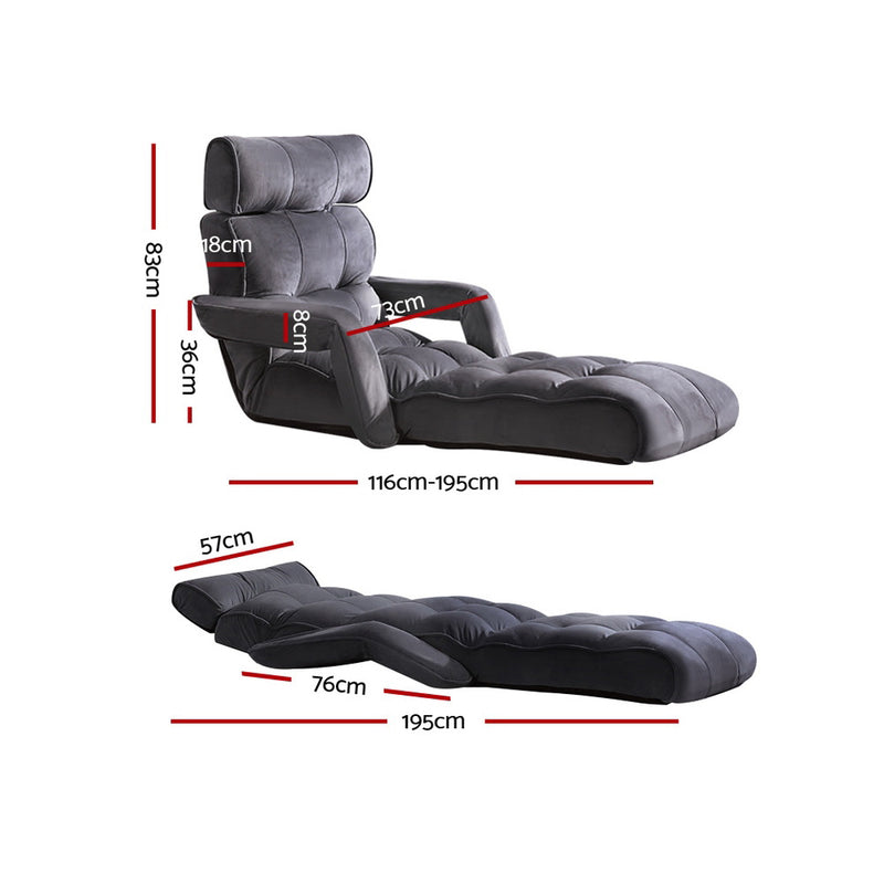 Dealsmate  Adjustable Lounger with Arms - Charcoal