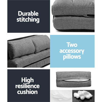 Dealsmate  Lounge Sofa Bed 2-seater Floor Folding Fabric Grey