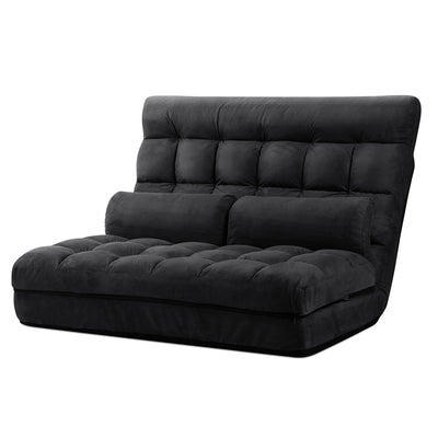 Dealsmate  Lounge Sofa Bed 2-seater Floor Folding Suede Charcoal