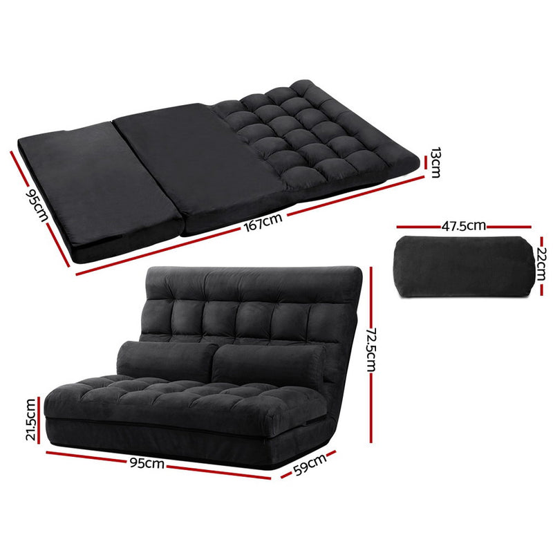 Dealsmate  Lounge Sofa Bed 2-seater Floor Folding Suede Charcoal