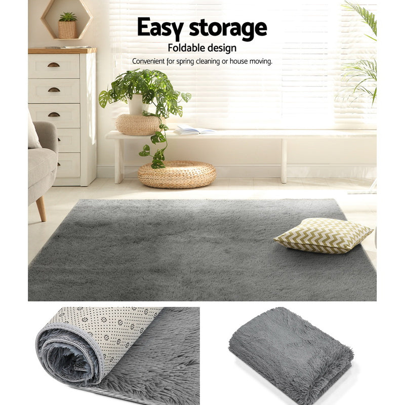 Dealsmate  Floor Rugs Soft Shaggy Rug Large 200x230cm Carpet Anti-slip Mat Area Grey