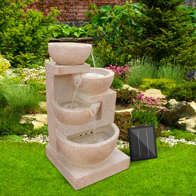 Dealsmate   4 Tier Solar Powered Water Fountain with Light - Sand Beige