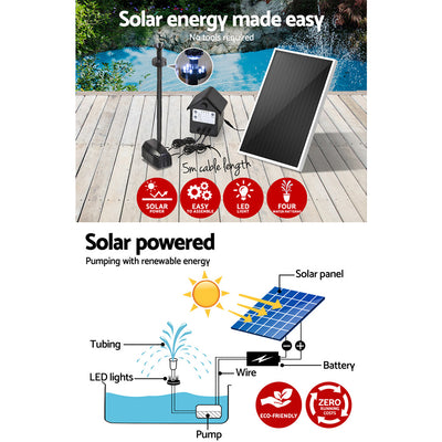 Dealsmate  Solar Pond Pump with Battery Kit LED Lights 4FT