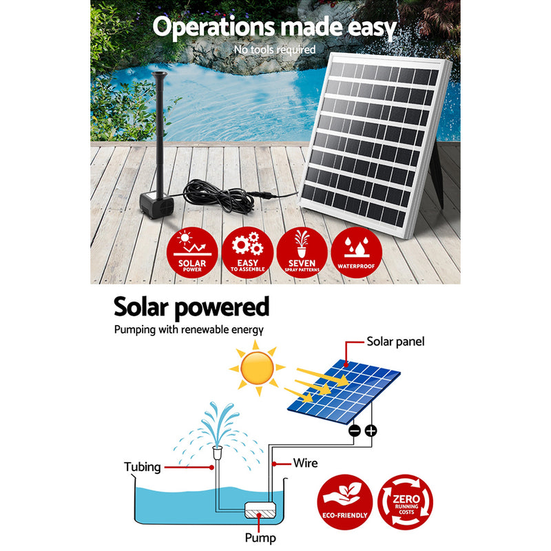 Dealsmate Solar Pond Pump Powered Outdoor Garden Water Pool Kit Large Panel 8.2 FT