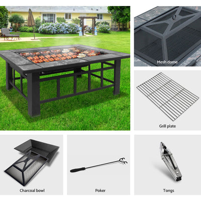 Dealsmate Fire Pit BBQ Grill Table Outdoor Garden Patio Camping Wood Charcoal Fireplace