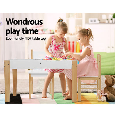 Dealsmate Keezi 3PCS Kids Table and Chairs Set Storage Toys Play Activity Desk Chalkboard
