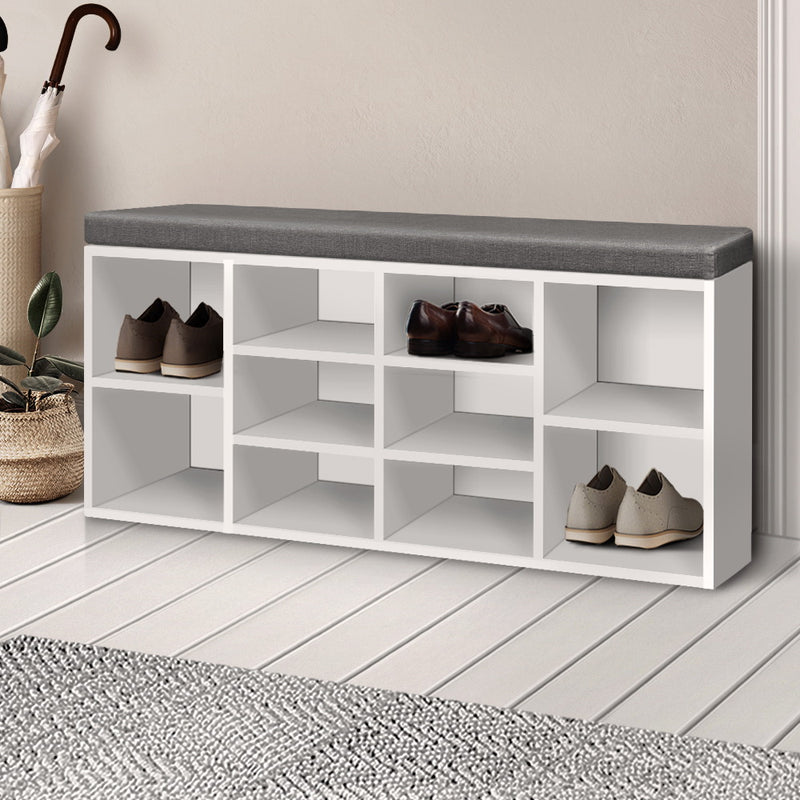 Dealsmate  Fabric Shoe Bench with Storage Cubes - White