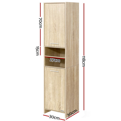 Dealsmate  185cm Bathroom Cabinet Tallboy Furniture Toilet Storage Laundry Cupboard Oak