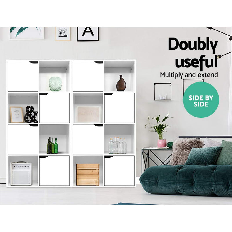 Dealsmate  Display Shelf 8 Cube Storage 4 Door Cabinet Organiser Bookshelf Unit White