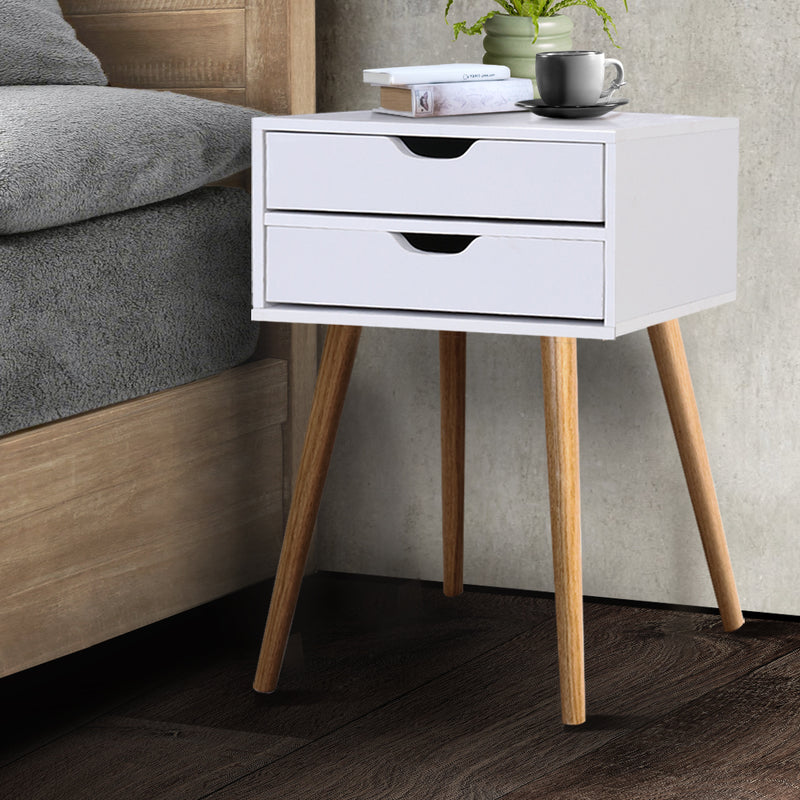 Dealsmate  Bedside Tables Drawers Side Table Nightstand Wood Storage Cabinet White