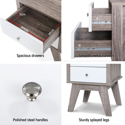 Dealsmate  Bedside Tables Drawers Side Table Nightstand Storage Cabinet Wood