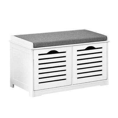 Dealsmate  Fabric Shoe Bench with Drawers - White & Grey