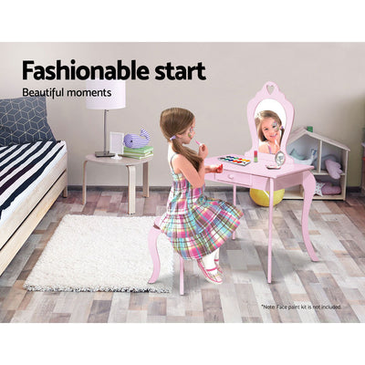 Dealsmate Keezi Pink Kids Vanity Dressing Table Stool Set Mirror Princess Children Makeup