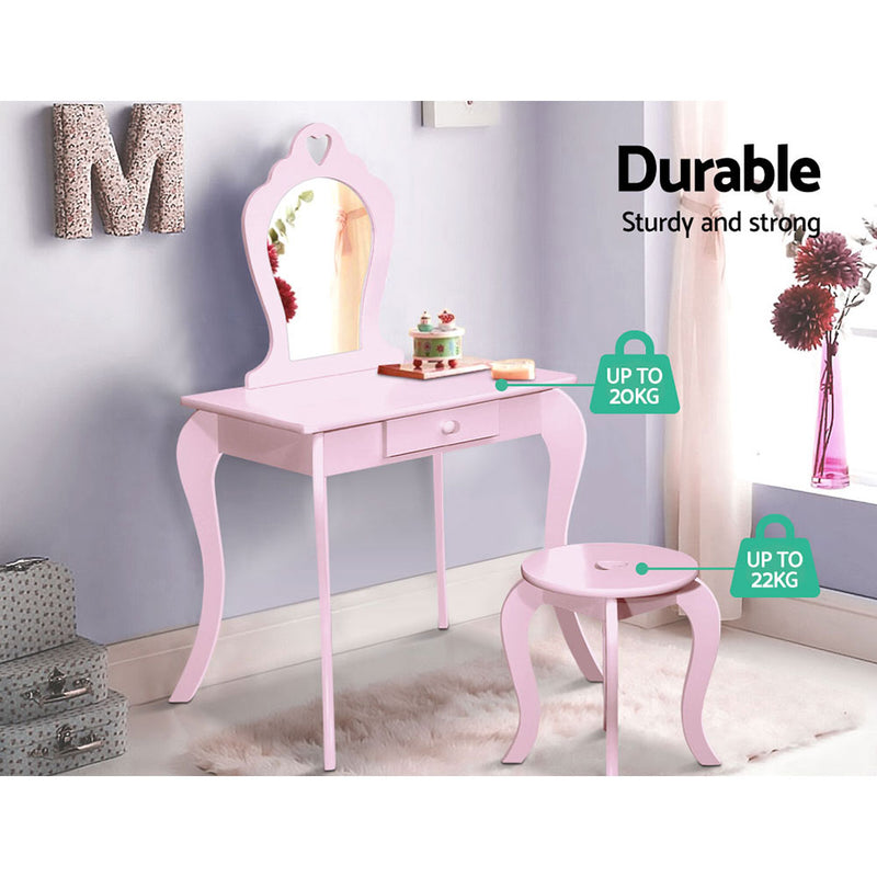 Dealsmate Keezi Pink Kids Vanity Dressing Table Stool Set Mirror Princess Children Makeup