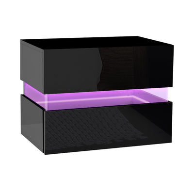 Dealsmate  Bedside Table LED 2 Drawers - LUMI Black