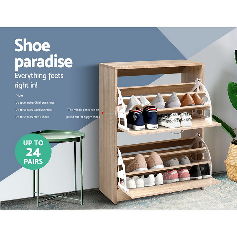 Dealsmate  Shoe Cabinet Shoes Storage Rack 24 Pairs Organiser Shelf Cupboard Oak