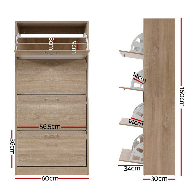 Dealsmate  Shoe Cabinet Shoes Storage Rack Organiser 60 Pairs Wood Shelf Drawer