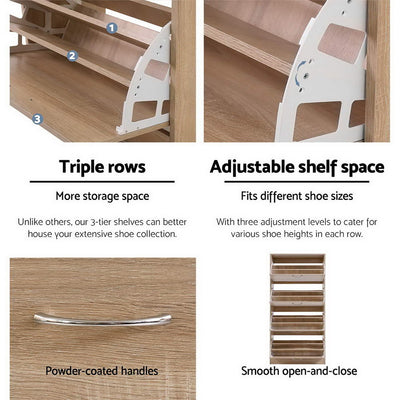 Dealsmate  Shoe Cabinet Shoes Storage Rack Organiser 60 Pairs Wood Shelf Drawer