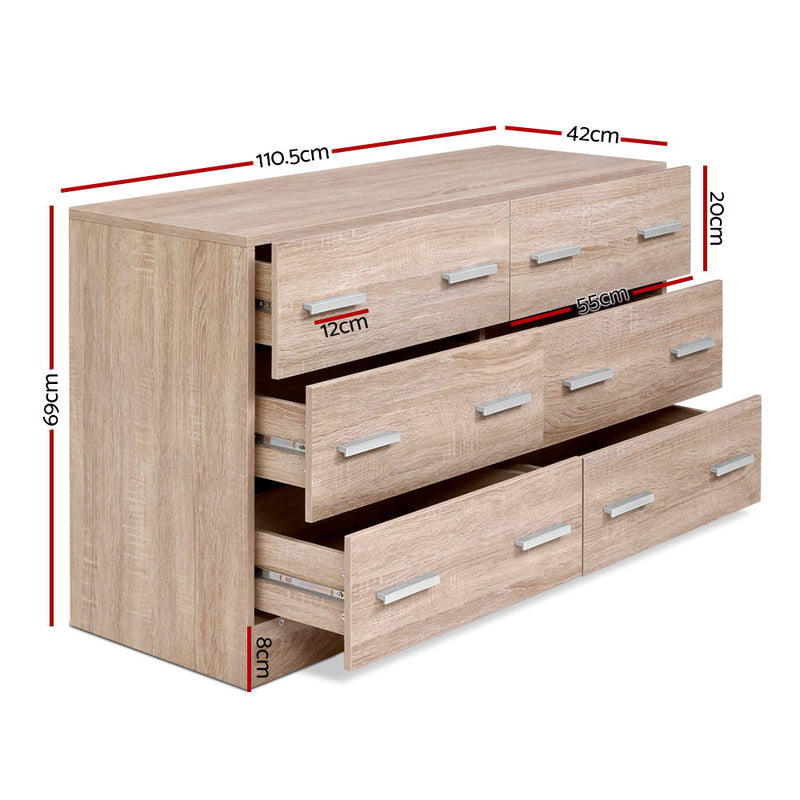 Dealsmate  6 Chest of Drawers Cabinet Dresser Table Tallboy Lowboy Storage Wood