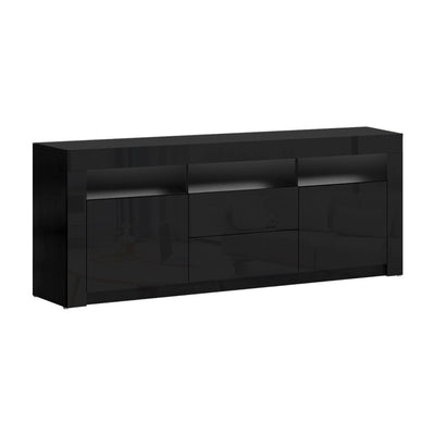 Dealsmate  TV Cabinet Entertainment Unit Stand RGB LED Gloss Drawers 160cm Black