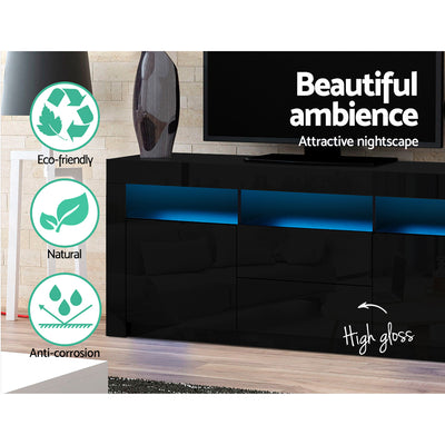 Dealsmate  TV Cabinet Entertainment Unit Stand RGB LED High Gloss Furniture Storage Drawers Shelf 180cm Black