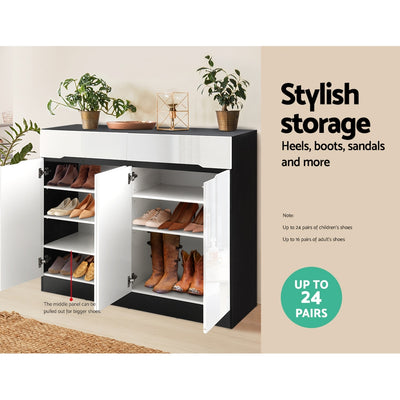 Dealsmate  120cm Shoe Cabinet Shoes Storage Rack High Gloss Cupboard Shelf Drawers
