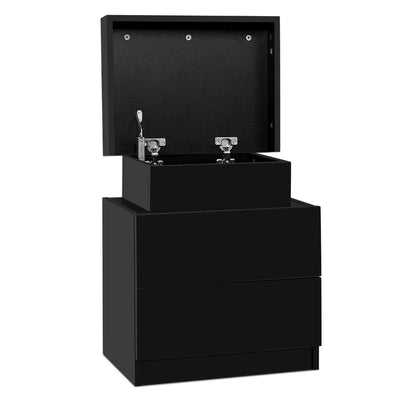 Dealsmate  Bedside Table 2 Drawers Lift-up Storage - COLEY Black