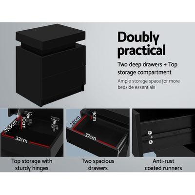 Dealsmate  Bedside Table 2 Drawers Lift-up Storage - COLEY Black