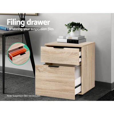 Dealsmate 2 Drawer Filing Cabinet Office Shelves Storage Drawers Cupboard Wood File Home