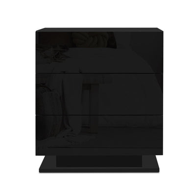 Dealsmate  Bedside Table LED 3 Drawers - MORI Black