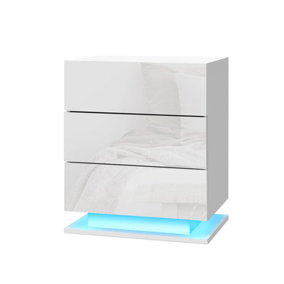 Dealsmate  Bedside Table LED 3 Drawers - MORI White