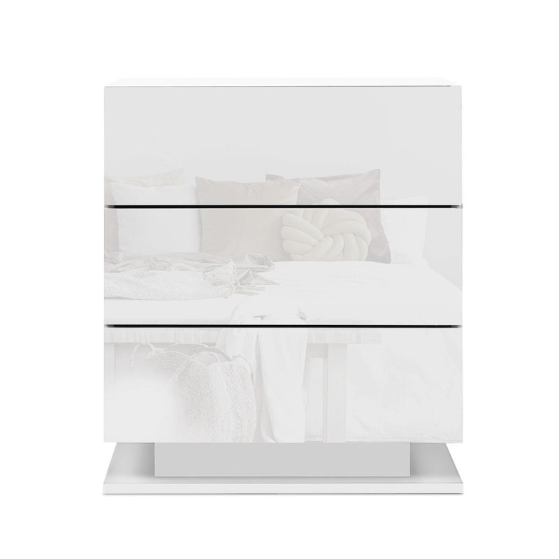 Dealsmate  Bedside Table LED 3 Drawers - MORI White