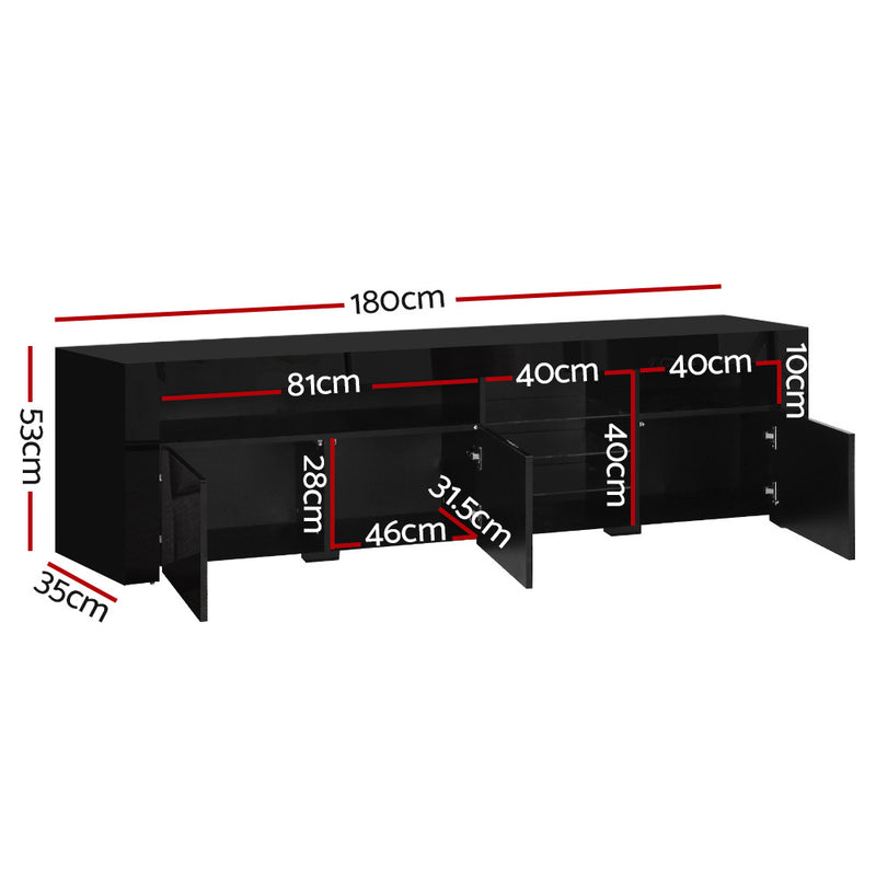 Dealsmate  TV Cabinet Entertainment Unit Stand RGB LED Gloss 3 Doors 180cm Black