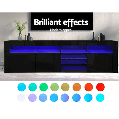 Dealsmate  TV Cabinet Entertainment Unit Stand RGB LED Gloss 3 Doors 180cm Black