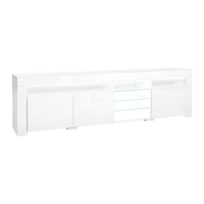 Dealsmate  TV Cabinet Entertainment Unit Stand RGB LED Gloss 3 Doors 180cm White