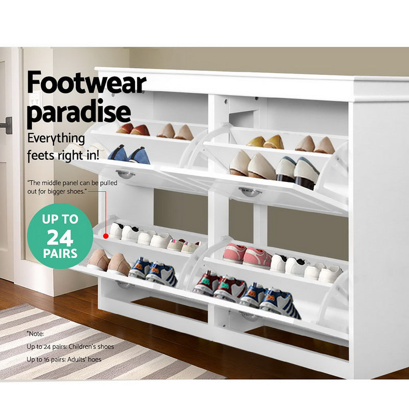 Dealsmate  Shoe Cabinet Shoes Storage Rack Organiser White Shelf Drawer Cupboard 24 Pairs