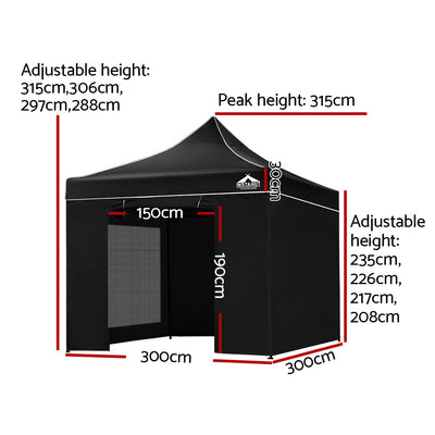 Dealsmate Instahut Gazebo Pop Up Marquee 3x3m Folding Wedding Tent Gazebos Shade Black